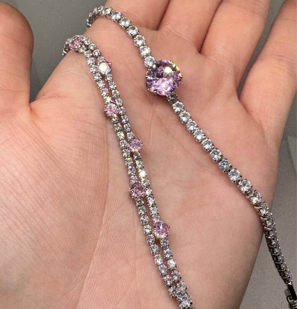 Tarnish Free Stainless Steel Blush Pink Crystal Bracelet Set
